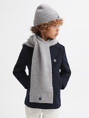 Reiss Soft Grey Melange Talbert 3-6 yrs Wool Motif Beanie Hat and Scarf Set - Image 3 of 6