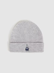 Reiss Soft Grey Melange Talbert 3-6 yrs Wool Motif Beanie Hat and Scarf Set - Image 5 of 6