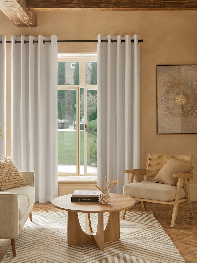 White Blackout/Thermal Cotton Eyelet Curtains - Image 1 of 8