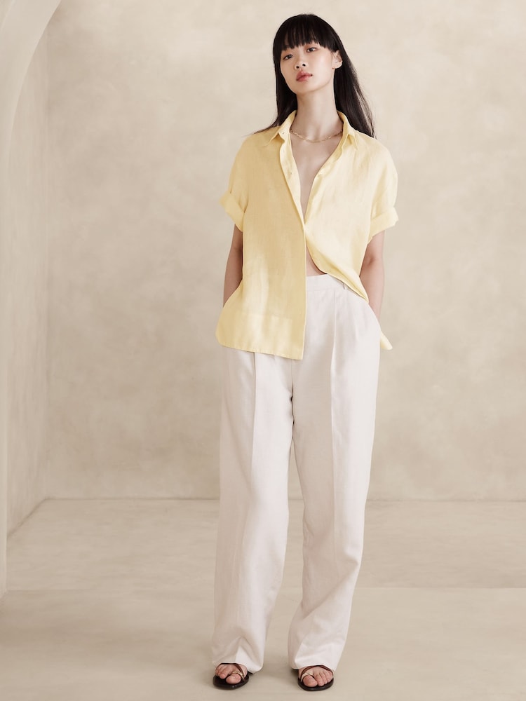 Banana Republic Yellow The Boxy Crop Linen Shirt - Image 1 of 1