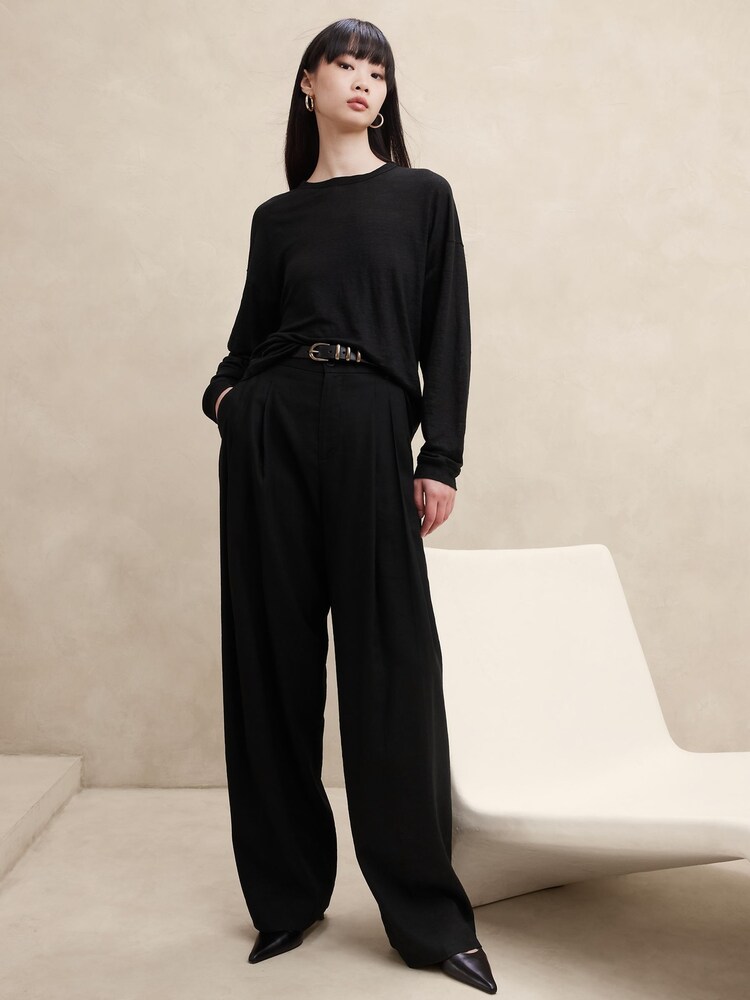 Banana Republic Black Linen Dolman Long Sleeve Top - Image 1 of 1
