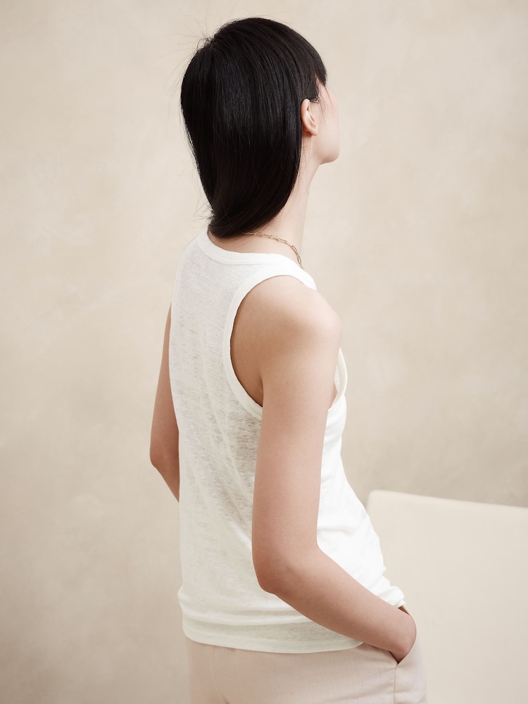 Banana Republic White 100% Linen Racer Vest Top - Image 2 of 4