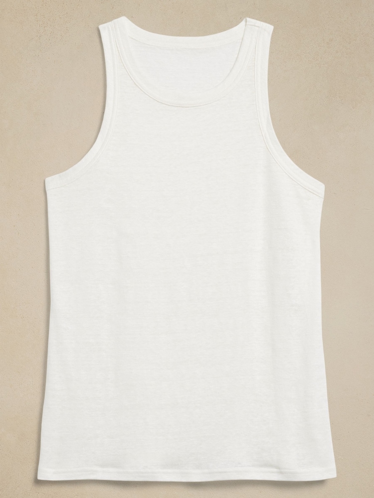 Banana Republic White 100% Linen Racer Vest Top - Image 4 of 4