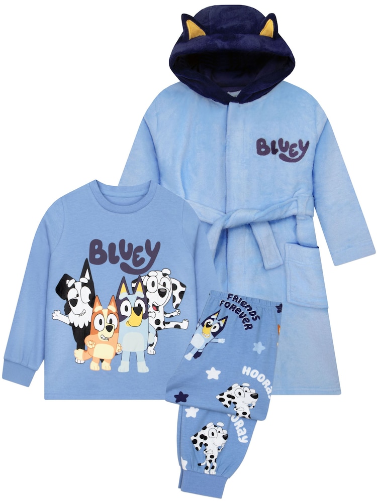 Character Blue Bluey & Bingo Pyjamas Dressing Gown Set - Image 1 of 11 Character Blue Bluey & Bingo Pyjamas Dressing Gown Set - Image 1 of 11