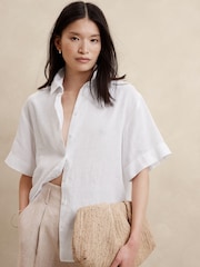 Banana Republic White The Boxy Crop Linen Shirt - Image 1 of 1