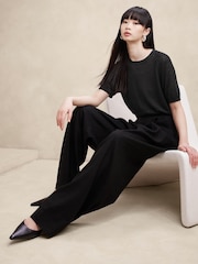 Banana Republic Black Fern Linen-Blend Short Sleeve Knit Top - Image 1 of 1