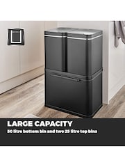 Tower Black Stacked Sensor Recycling Bin - Image 2 of 5