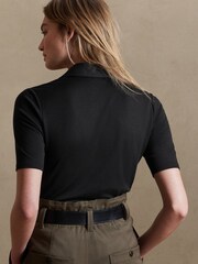 Banana Republic Black Essential Polo Button-Up Blouse - Image 2 of 4