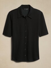 Banana Republic Black Essential Polo Button-Up Blouse - Image 4 of 4