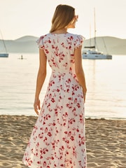 Sosandar Cream V-Neck Short Sleeve Midi Dress - Image 2 of 4