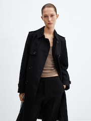 Mango Black Classic Trench Coat With Belt - Image 1 of 7