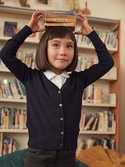 Navy Blue Cotton Rich School V-Neck Cardigan (3-16yrs) - Image 1 of 13