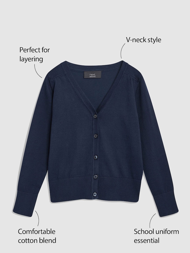 Navy Blue Cotton Rich School V-Neck Cardigan (3-16yrs) - Image 3 of 13