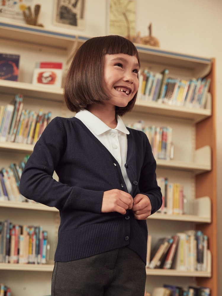 Navy Blue Cotton Rich School V-Neck Cardigan (3-16yrs) - Image 6 of 13