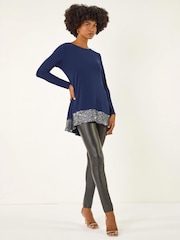 Roman Blue Sequin Hem Tunic Stretch Top - Image 3 of 4