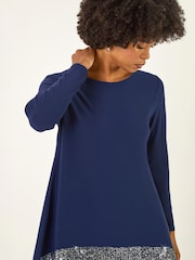 Roman Blue Sequin Hem Tunic Stretch Top - Image 4 of 4