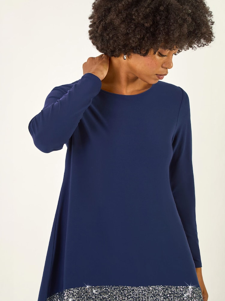 Roman Blue Sequin Hem Tunic Stretch Top - Image 4 of 4 Roman Blue Sequin Hem Tunic Stretch Top - Image 4 of 4