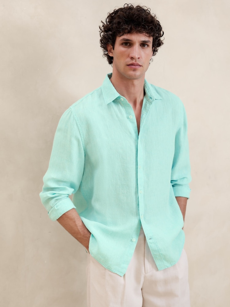 Banana Republic Teal Blue Castello Linen Shirt - Image 1 of 1