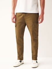 Tan Brown Slim Fit Cotton Stretch Cargo Trousers - Image 1 of 11