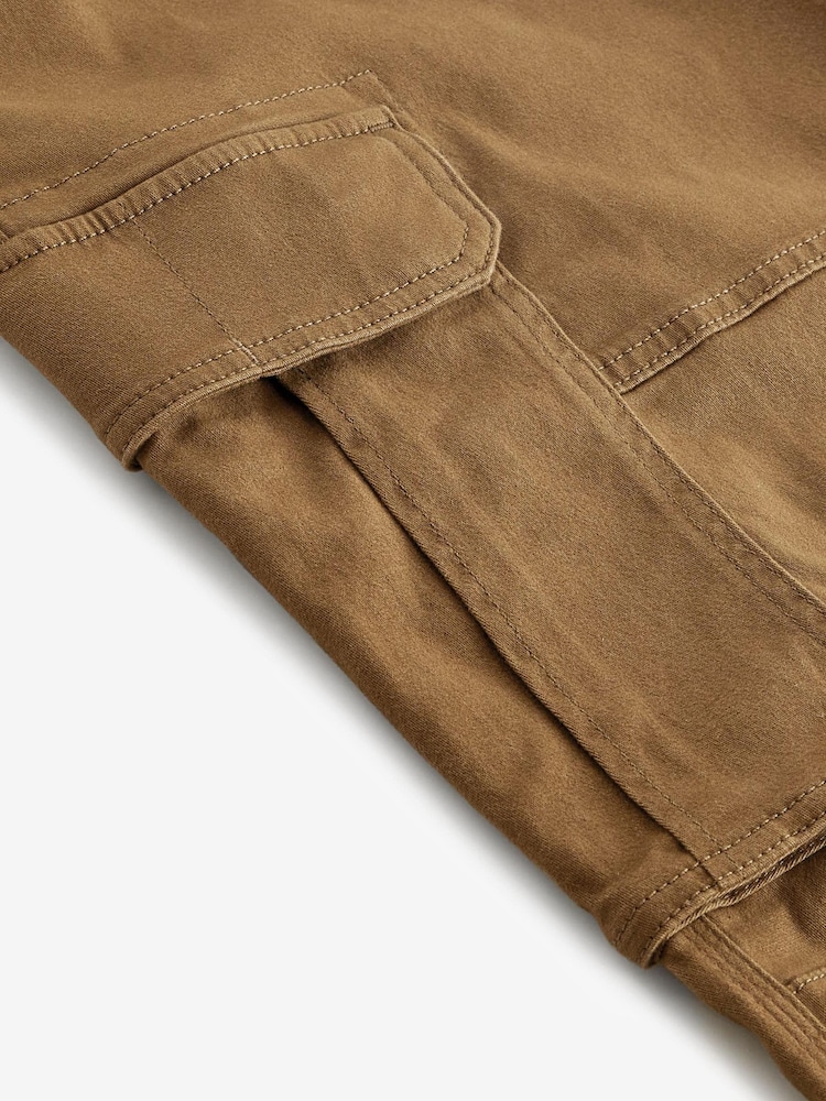 Tan Brown Slim Fit Cotton Stretch Cargo Trousers - Image 11 of 11