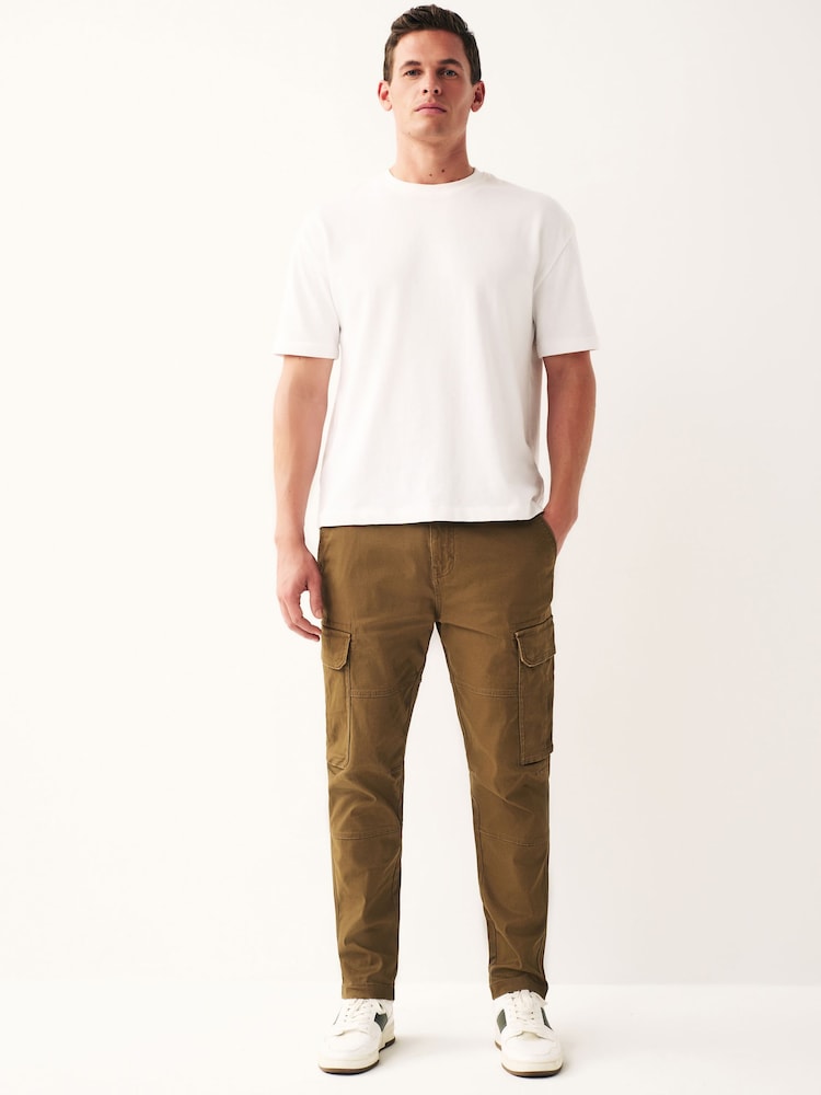 Tan Brown Slim Fit Cotton Stretch Cargo Trousers - Image 2 of 11