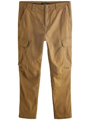 Tan Brown Slim Fit Cotton Stretch Cargo Trousers - Image 7 of 11