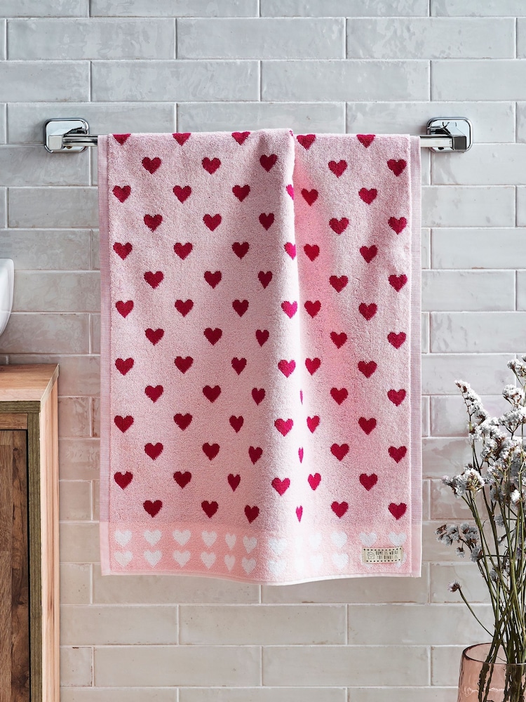 Pink Hearts 100% Cotton Towel - Image 1 of 3