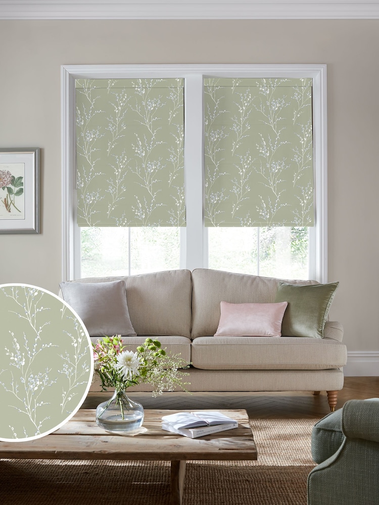 Laura Ashley Green Pussy Willow Made to Measure 100% Cotton Roman Blinds - Image 1 of 6