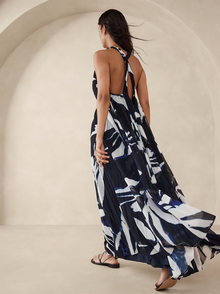 Banana Republic Black/White Odetta Pleated Maxi Dress - Image 2 of 5