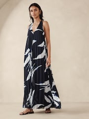 Banana Republic Black/White Odetta Pleated Maxi Dress - Image 3 of 5