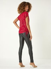Roman Red Sparkle Cowl Neck Tie Side Top - Image 3 of 4