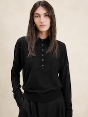 Banana Republic Black Fern Linen-Blend Polo Neck Jumper - Image 1 of 1