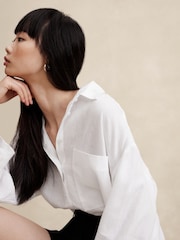 Banana Republic White Oversized 100% Linen Shirt - Image 3 of 3