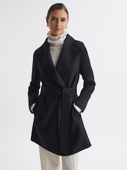 Reiss Navy Mya Double Breasted Wool Blindseam Coat - Image 3 of 5
