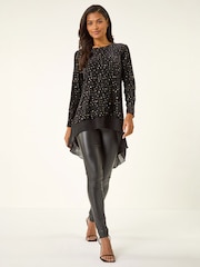 Roman Metallic Star Print Velvet Chiffon Hem Top - Image 1 of 4