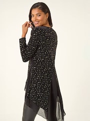 Roman Metallic Star Print Velvet Chiffon Hem Top - Image 2 of 4