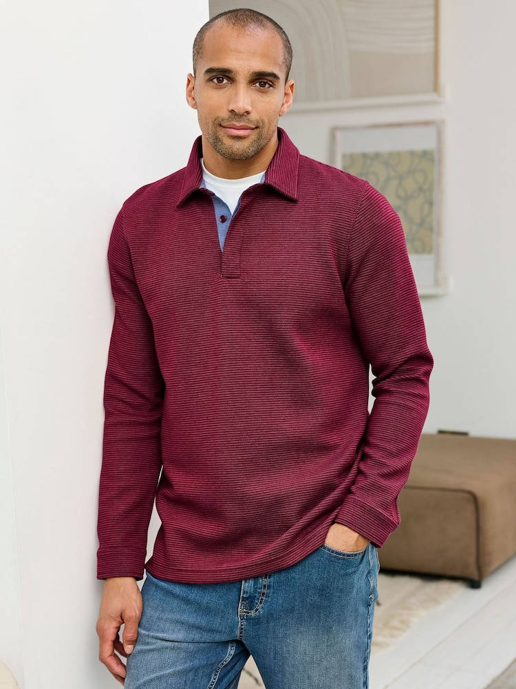 Cotton Traders Red Brushed Textured Top - Image 1 of 4 Cotton Traders Red Brushed Textured Top - Image 1 of 4