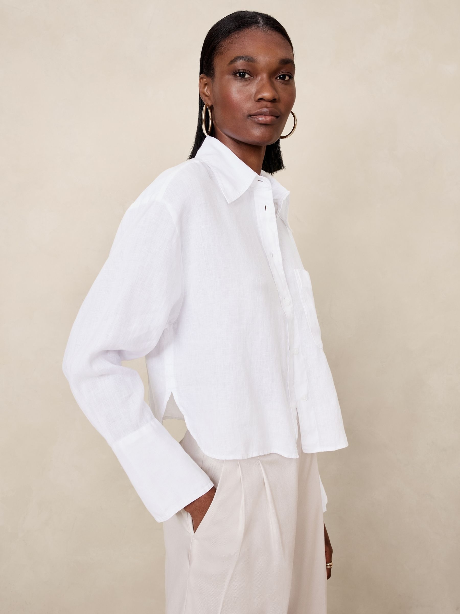 Buy Banana Republic White The Boxy Crop Linen Shirt from Next Ireland