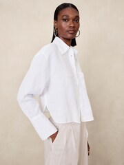 Banana Republic White The Boxy Crop Linen Shirt - Image 1 of 11
