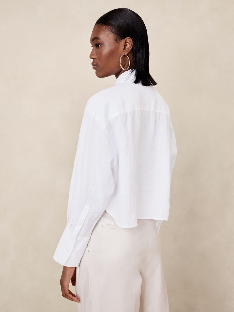 Banana Republic White The Boxy Crop Linen Shirt - Image 2 of 11