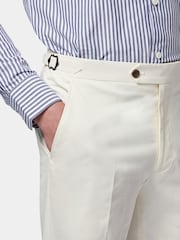 Peckham Rye Cream/White Regular Fit Single Pleat Trousers - Image 4 of 6