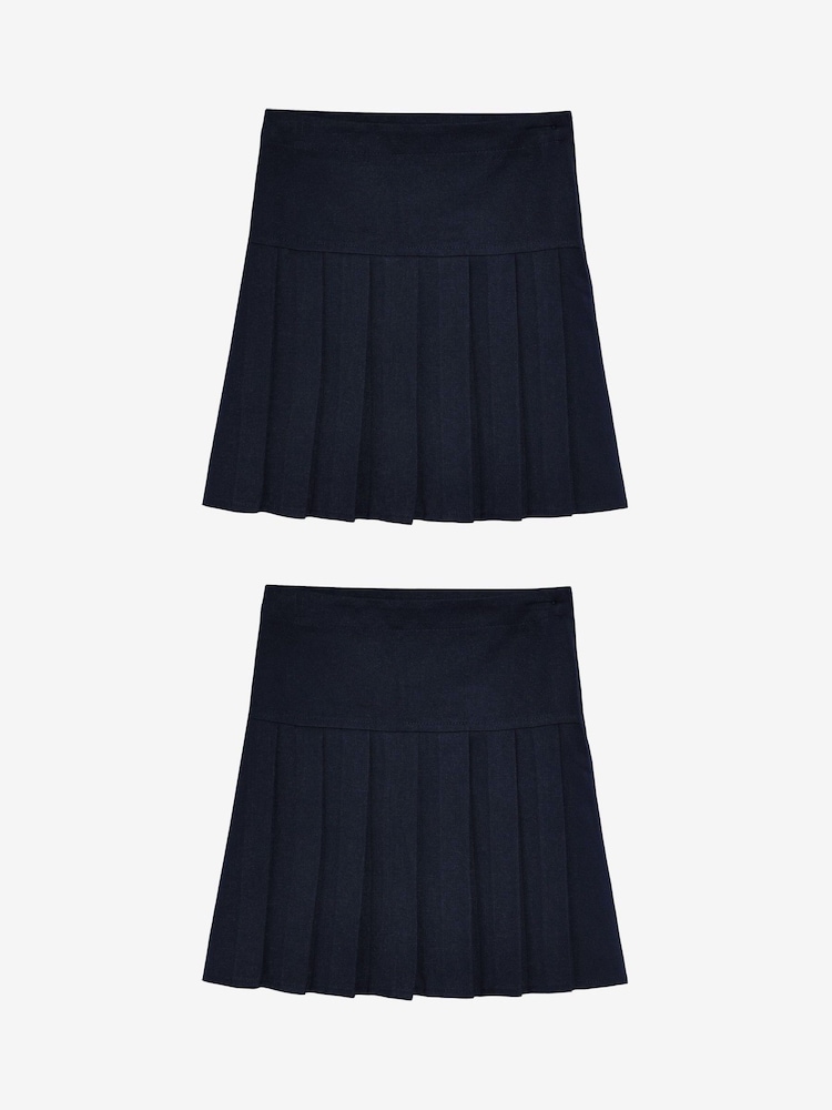 Navy Blue Slim Waist Pleated School Skirts 2 Pack (3-16yrs) - Image 1 of 5