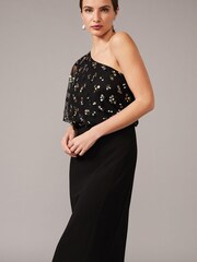 Phase Eight Black Adele Sequinned One Shoulder Dress - Image 4 of 6