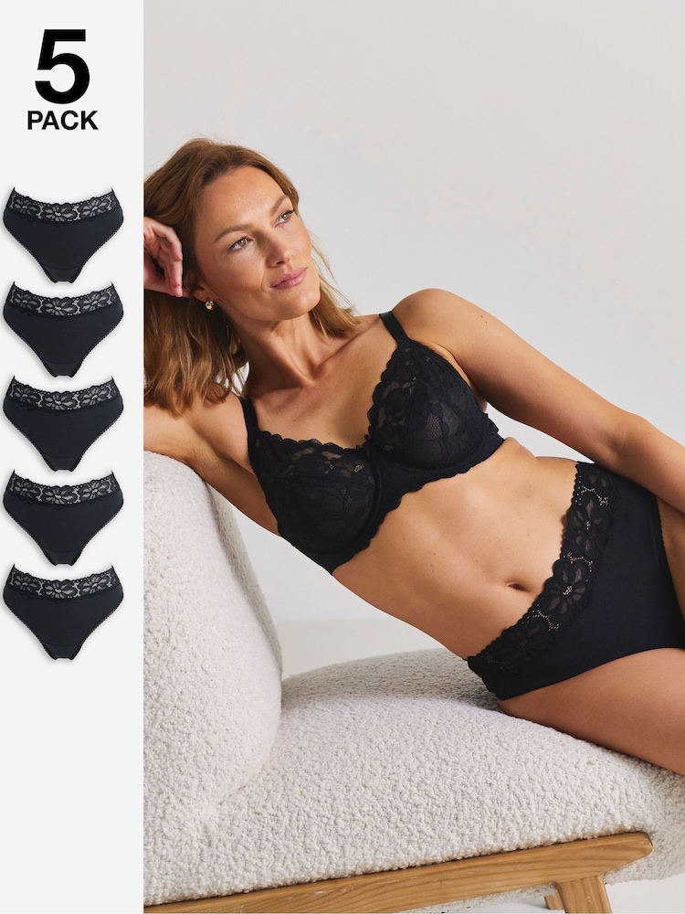 Simply Be Black Pretty Secrets Lace Top Thongs 5 Pack - Image 1 of 4