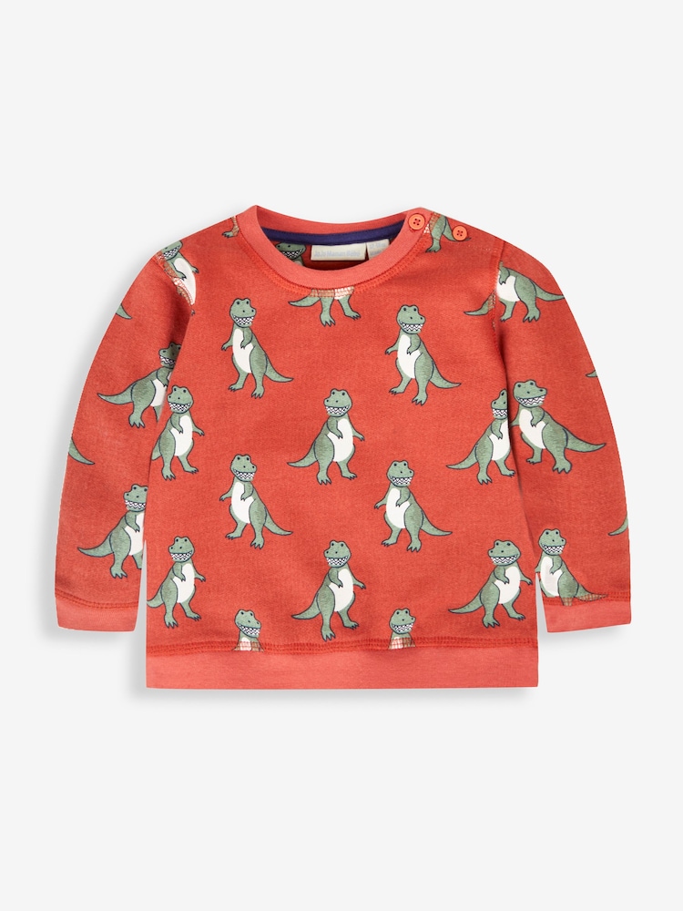 JoJo Maman Bébé Rust Orange TRex Printed Sweatshirt - Image 1 of 2