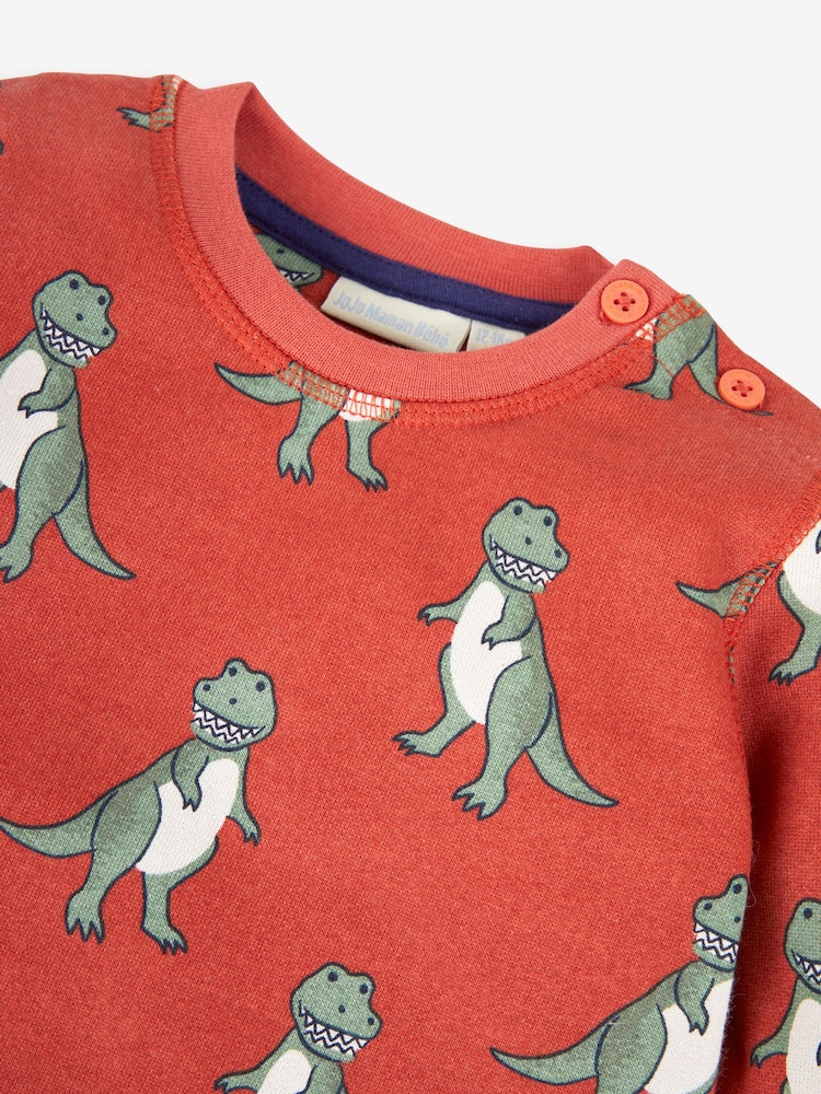 JoJo Maman Bébé Rust Orange TRex Printed Sweatshirt - Image 2 of 2