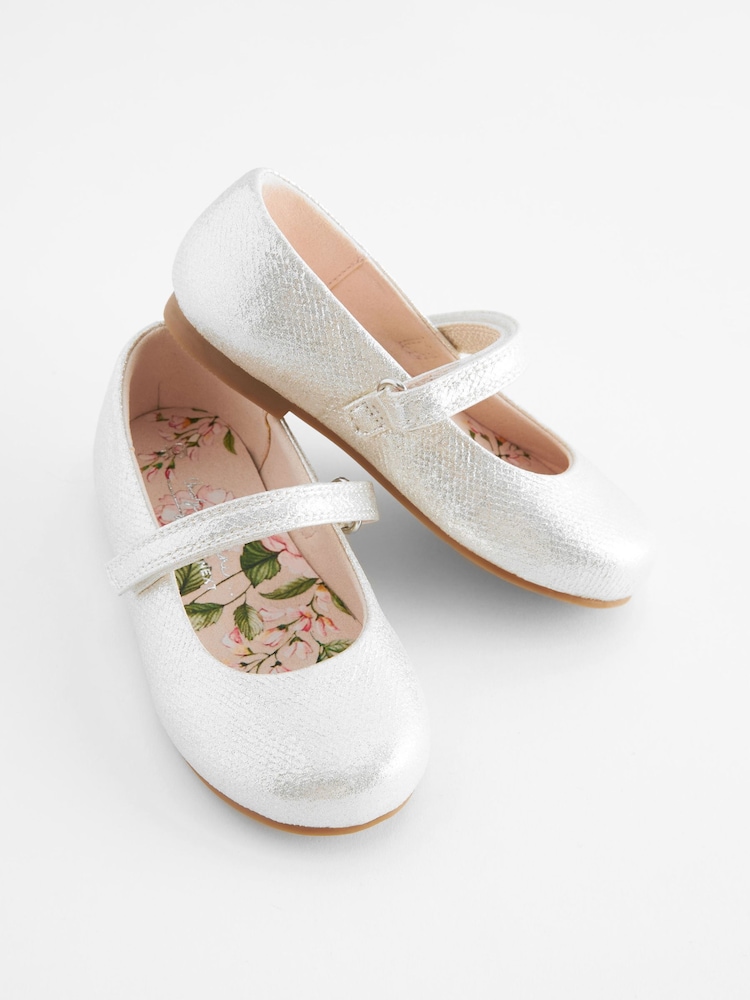 Silver Wide Fit (G) Mary Jane Touch Fastening Occasion Shoes - Image 1 of 7