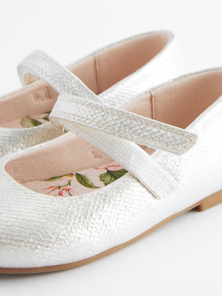 Silver Wide Fit (G) Mary Jane Touch Fastening Occasion Shoes - Image 7 of 7