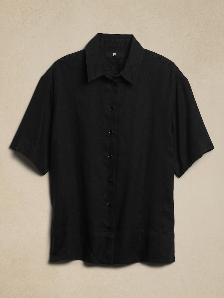 Banana Republic Black The Boxy Crop Linen Shirt - Image 4 of 4