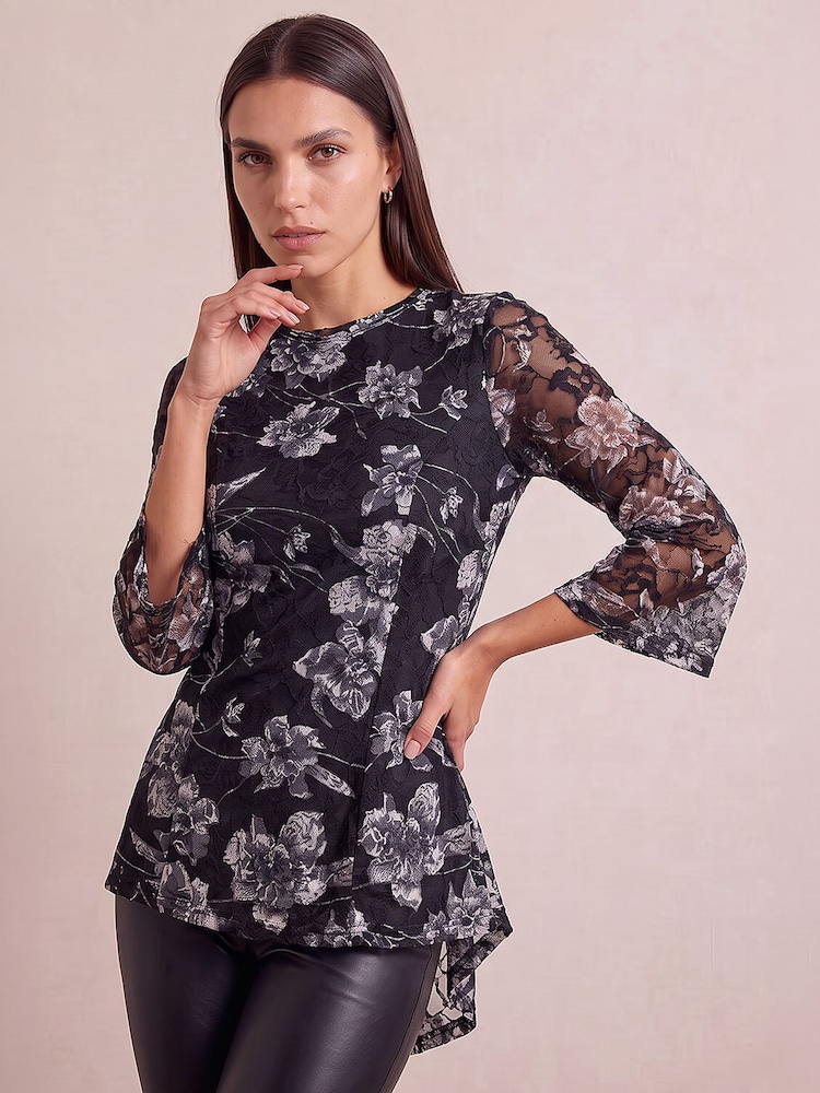 Roman Grey Floral Lace Stretch Top - Image 2 of 4 Roman Grey Floral Lace Stretch Top - Image 2 of 4